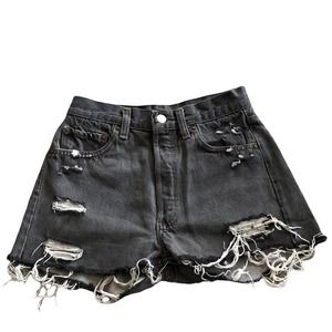 Vintage Levis 501 By Petros Upcycled Distressed High Rise Faded Black Size 24